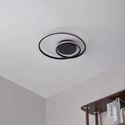 Lindby LED-loftlampe Kyron, sort, aluminium, dæmpbar, Ø45cm
