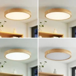 Lindby LED-loftlampe Lanira, Ø 50 cm, træ, fjernbetjening, CCT