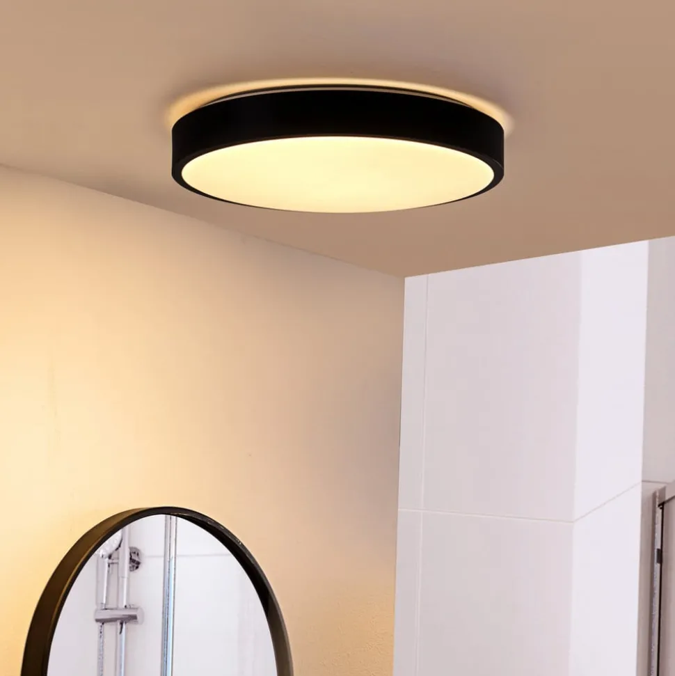 Lindby LED-loftlampe Medon, Ø 38 cm, sort, IP44, metal