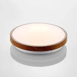 Lindby LED-loftlampe Mendosa, rund, lyst træ, Ø 29cm