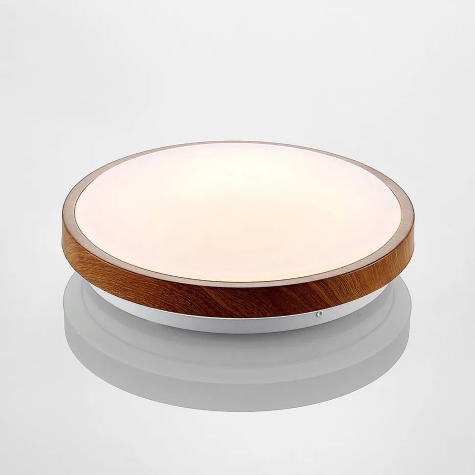 Lindby LED-loftlampe Mendosa, rund, lyst træ, Ø 29cm
