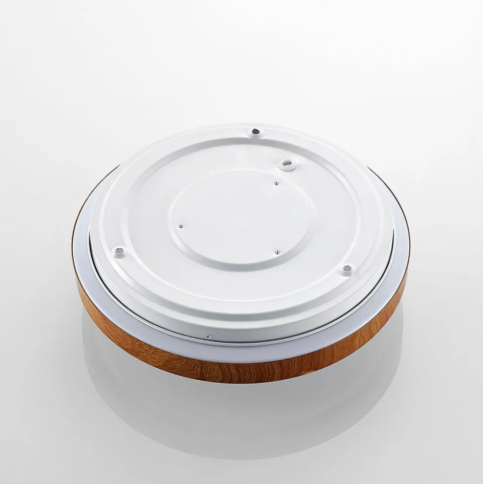 Lindby LED-loftlampe Mendosa, rund, lyst træ, Ø 29cm