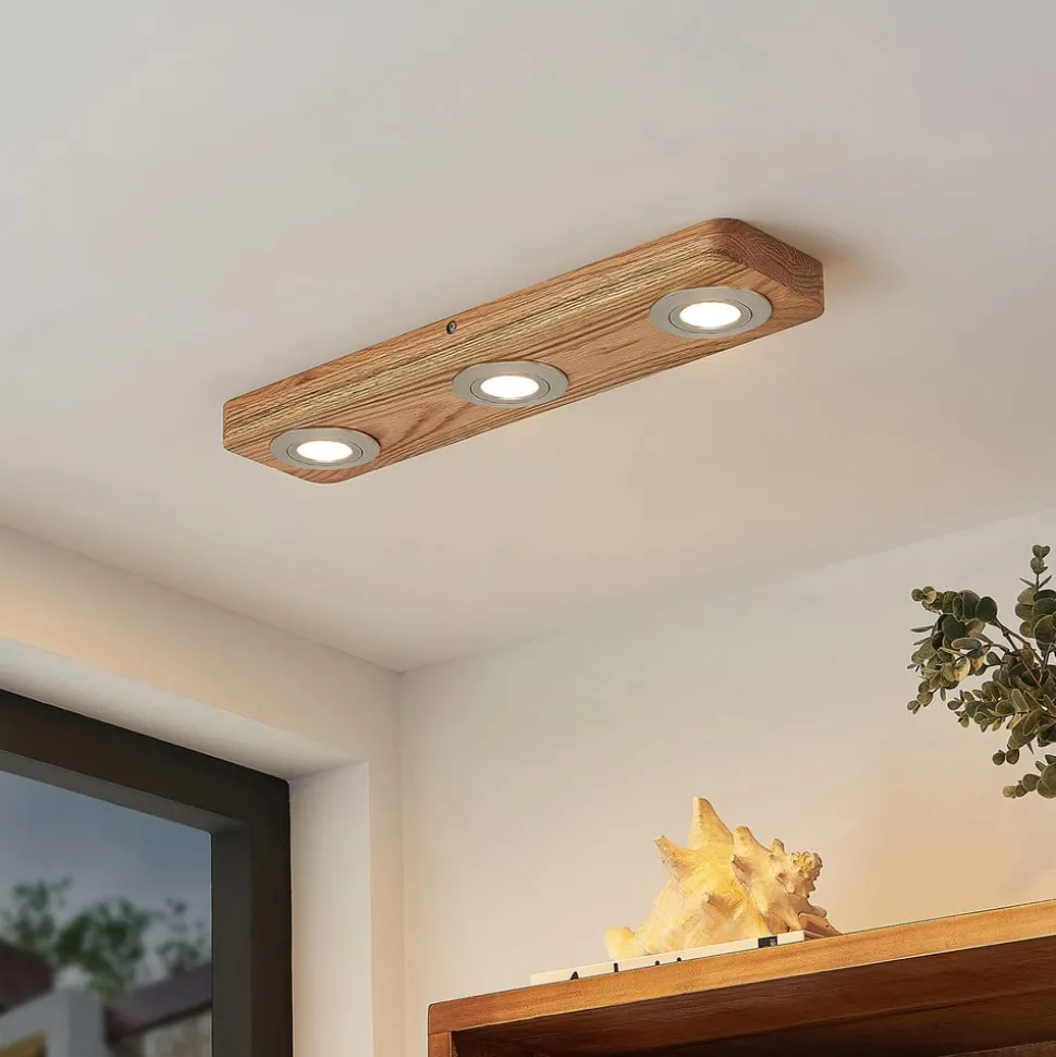 Lindby LED-loftlampe Mikari, 48 cm, træ, drejelig