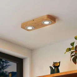 Lindby LED-loftlampe Mikari, 30 cm, træ, drejelig