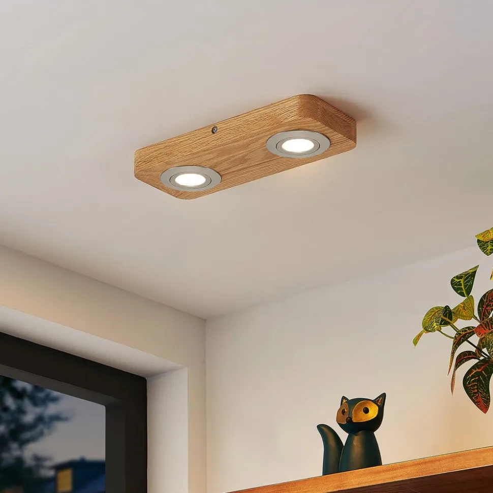 Lindby LED-loftlampe Mikari, 30 cm, træ, drejelig