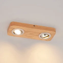 Lindby LED-loftlampe Mikari, 30 cm, træ, drejelig