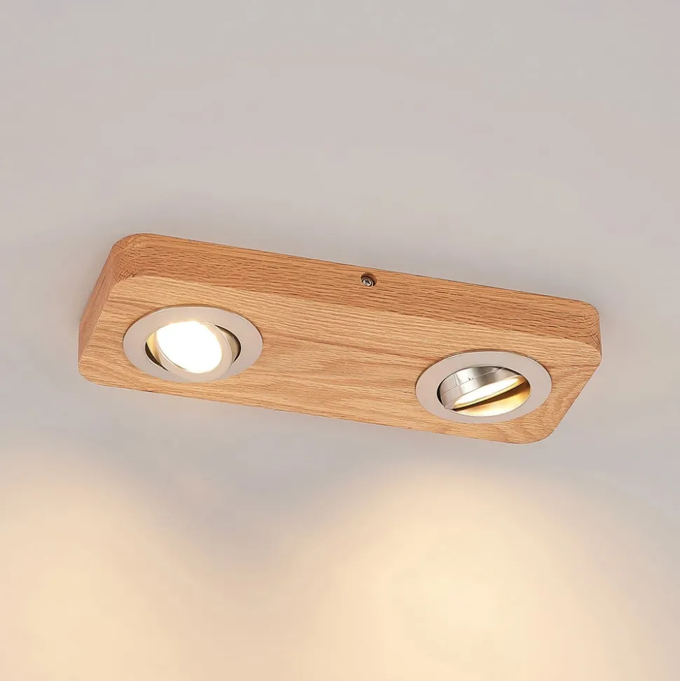 Lindby LED-loftlampe Mikari, 30 cm, træ, drejelig