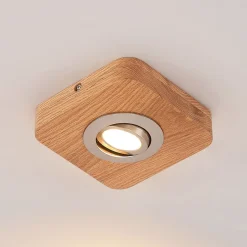 Lindby LED-loftlampe Mikari, 14 cm, træ, drejelig