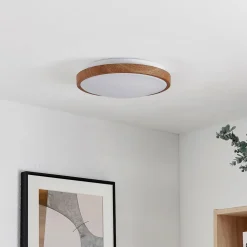 Lindby LED-loftlampe Mynte, Ø30cm, trælook, plast