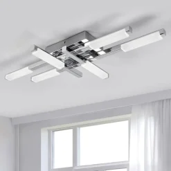 Lindby LED-loftlampe Patrik, 62 cm, 6 lyskilder, krom, IP44
