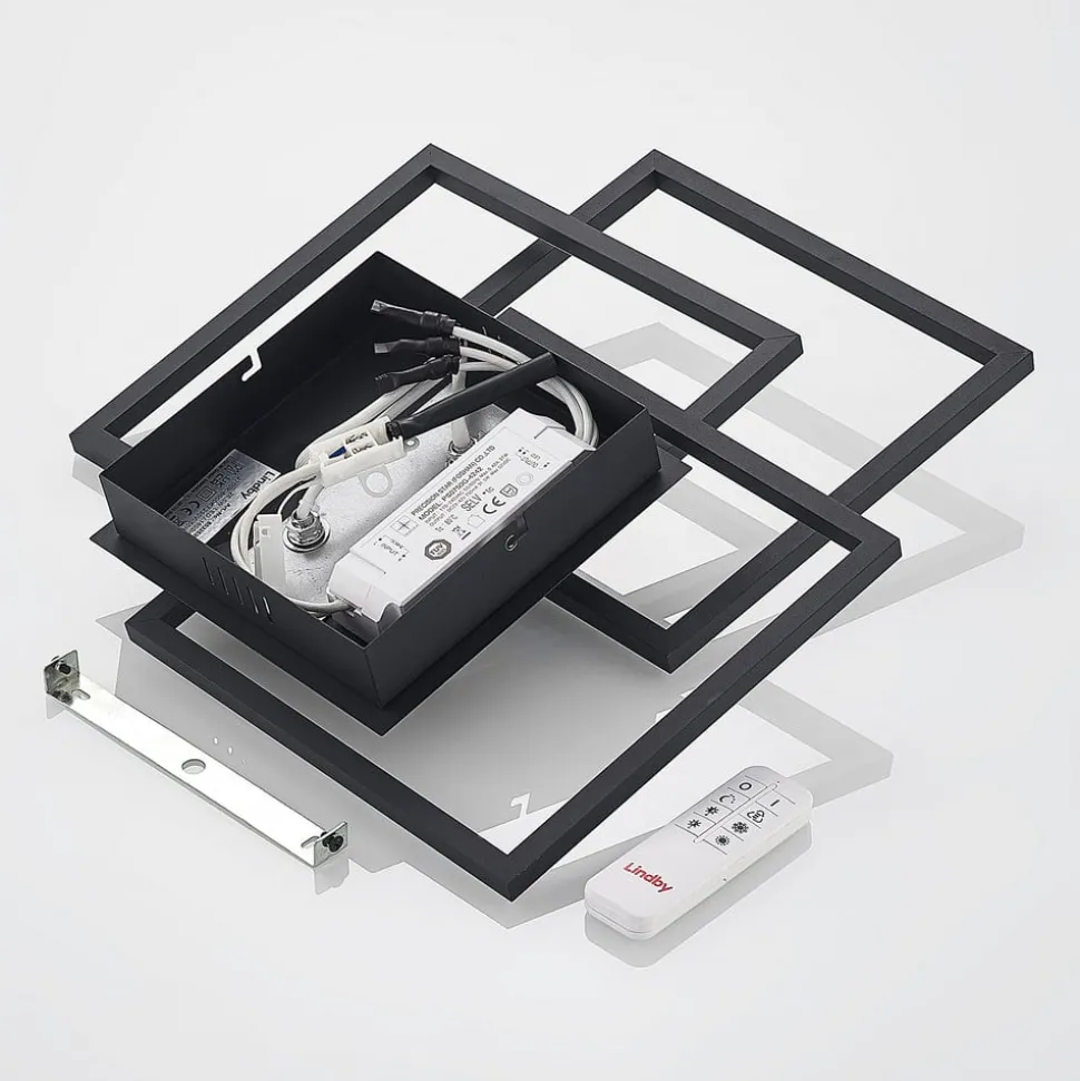 Lindby LED-loftlampe Quiana, CCT, kantet, sort, 42 cm