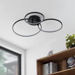 Lindby LED-loftlampe Rayk, sort, metal, 77 cm, dæmpbar