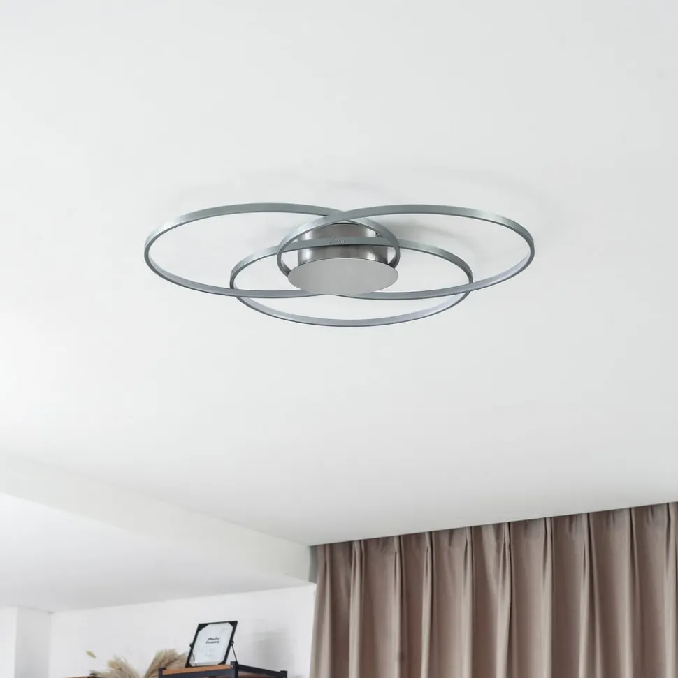 Lindby LED-loftlampe Riley, aluminiumsfarvet, metal, dæmpbar