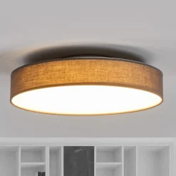 Lindby LED-loftlampe Saira, Ø 40 cm, grå, tekstil