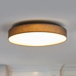 Lindby LED-loftlampe Saira, Ø 50 cm, grå, tekstil