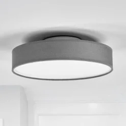 Lindby LED-loftlampe Saira, Ø 30 cm, grå, tekstil