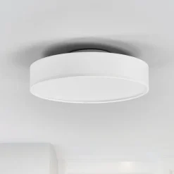 Lindby LED-loftlampe Saira, Ø 30 cm, hvid, tekstil