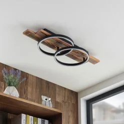 Lindby LED-loftlampe Sentoa, træ, 75 cm lang, 3.000 K
