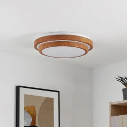 Lindby LED-loftlampe Vaako, Ø 41 cm, metal, trælook