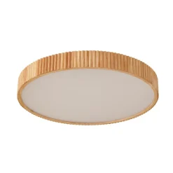 Lindby LED-loftlampe Velua, hvid/lys træ, CCT, Ø 50 cm