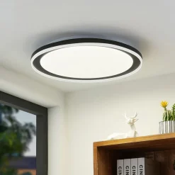 Lindby LED-loftlampe Verdan, sort, metal, dæmpbar, CCT