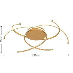 Lindby LED-loftlampe Yareli, guld, metal, Ø 70 cm