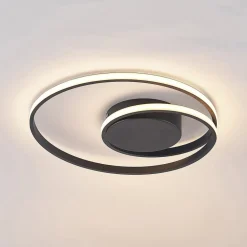 Lindby LED-loftlampe Youna, sort, aluminium, 39 cm, dæmpbar