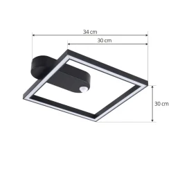 Lindby LED-loftlampe Yulla, 34 cm, sort, sensor