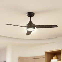 Lindby LED-loftventilator Aerallo, sort, CCT, støjsvag