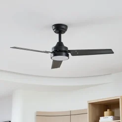 Lindby LED-loftventilator Aerallo, sort, CCT, støjsvag