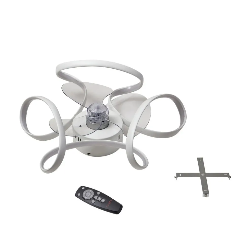 Lindby LED-loftventilator Lomata, hvid, støjsvag, Ø 23 cm