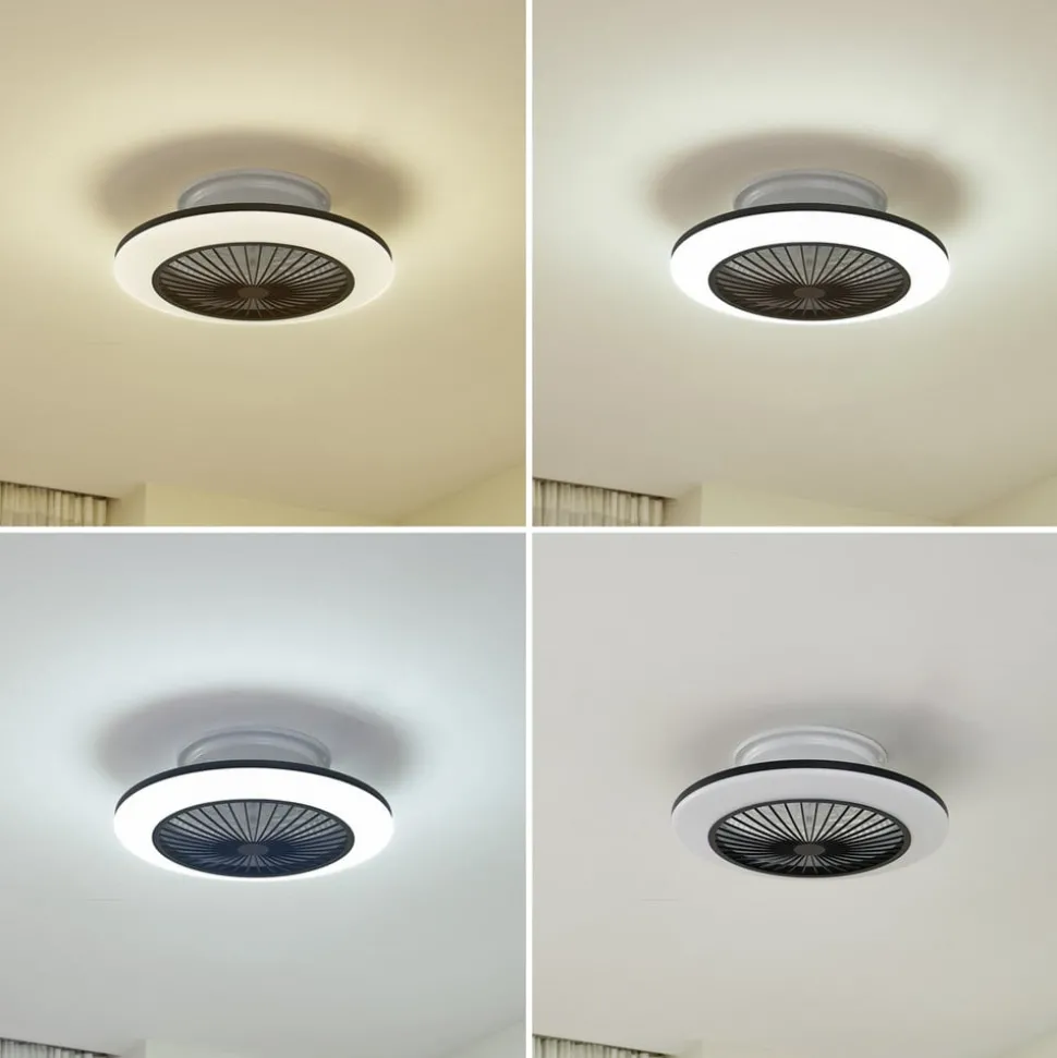 Lindby LED-loftventilator Mamuti, sort, støjsvag, Ø 55 cm