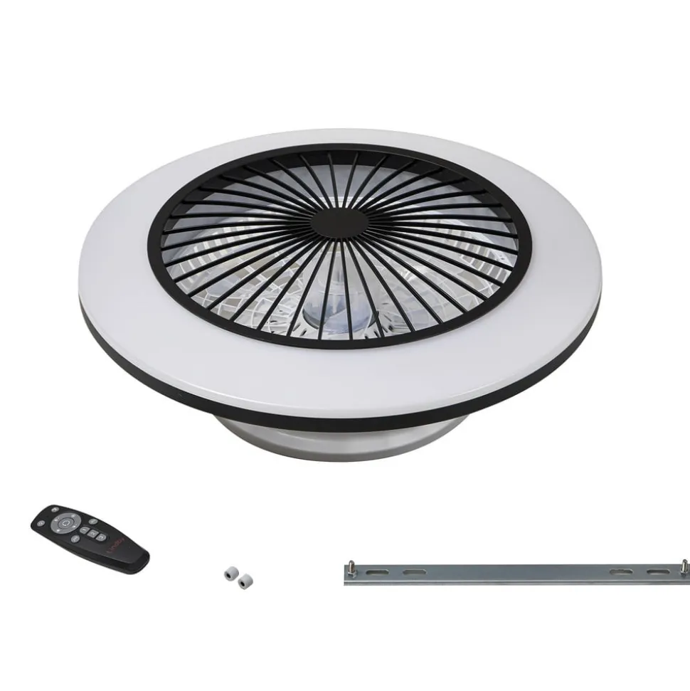 Lindby LED-loftventilator Mamuti, sort, støjsvag, Ø 55 cm