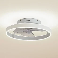 Lindby LED-loftventilator Momitu, hvid, aluminium, Ø 50 cm