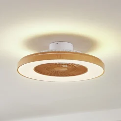 Lindby LED-loftventilator Teleo, Ø 58 cm, træfarvet, CCT