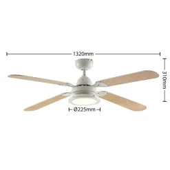 Lindby LED-loftventilator Tedric, hvid, støjsvag, Ø 133 cm