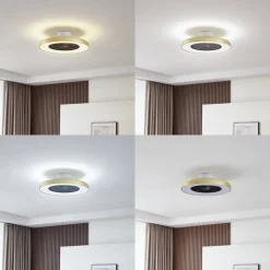 Lindby LED-loftventilator Teleo, messing, DC, støjsvag, Tuya