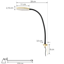 Lindby LED-læselampe Flexola, guld, rund, metal, stik