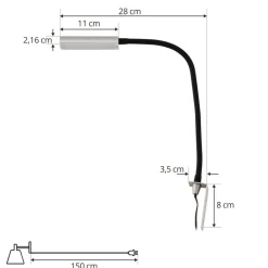 Lindby LED-læselampe Flexola, nikkel, kantet, metal, stik
