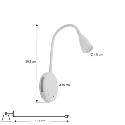 Lindby LED-læselampe Zayna, hvid, CCT, USB, dæmpbar, timer