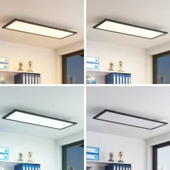 Lindby LED-panel Nelios, 80 x 30 cm, CCT, sort, metal