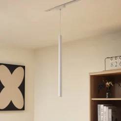 Lindby LED-pendellampe Lumaro, hvid, Ø 3cm,aluminium,48V,dæmpbar