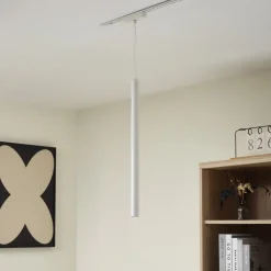 Lindby LED-pendellampe Lumaro, hvid, Ø 3cm,aluminium,48V,dæmpbar