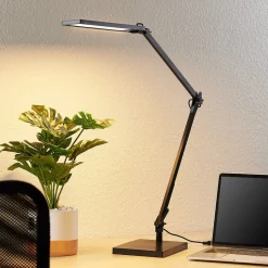 Lindby LED-skrivebordslampe Antisa, sort, CCT, dæmpbar