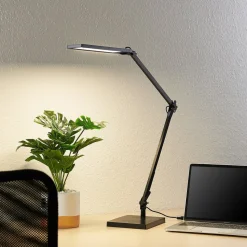 Lindby LED-skrivebordslampe Antisa, sort, CCT, dæmpbar