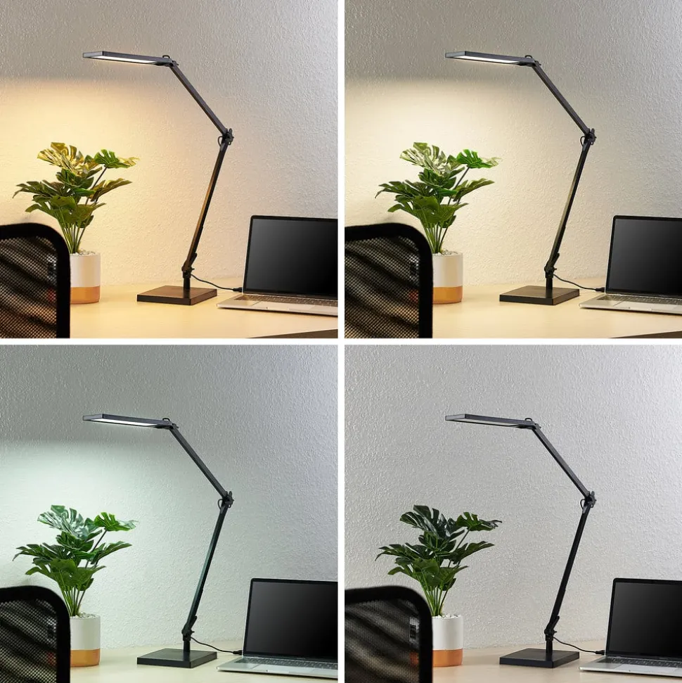 Lindby LED-skrivebordslampe Antisa, sort, CCT, dæmpbar
