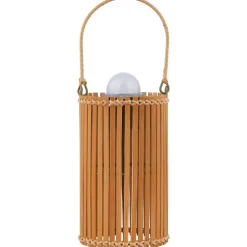 Lindby LED-solcellebordlampe Amaria, bambus, Ø 12 cm