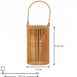 Lindby LED-solcellebordlampe Amaria, bambus, Ø 12 cm