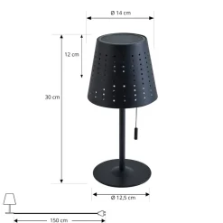 Lindby LED-solcellebordlampe Hilario, sort, jern, genopladeligt batteri