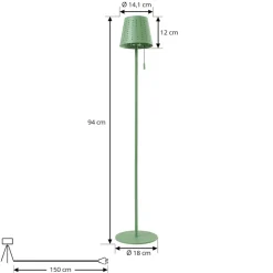 Lindby LED-solcellegulvlampe Hilario, grøn, jern, genopladeligt batteri